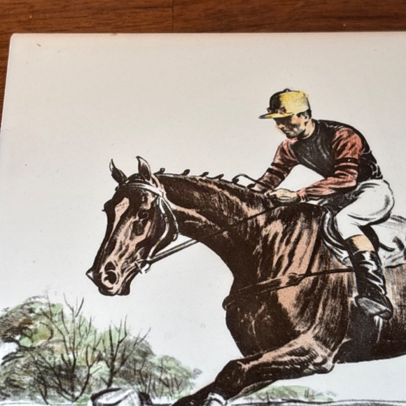 Vintage Equestrian Tile /Trivet 6"×6" Delano Studio Jumping Horse Farmcore - Picture 5 of 8
